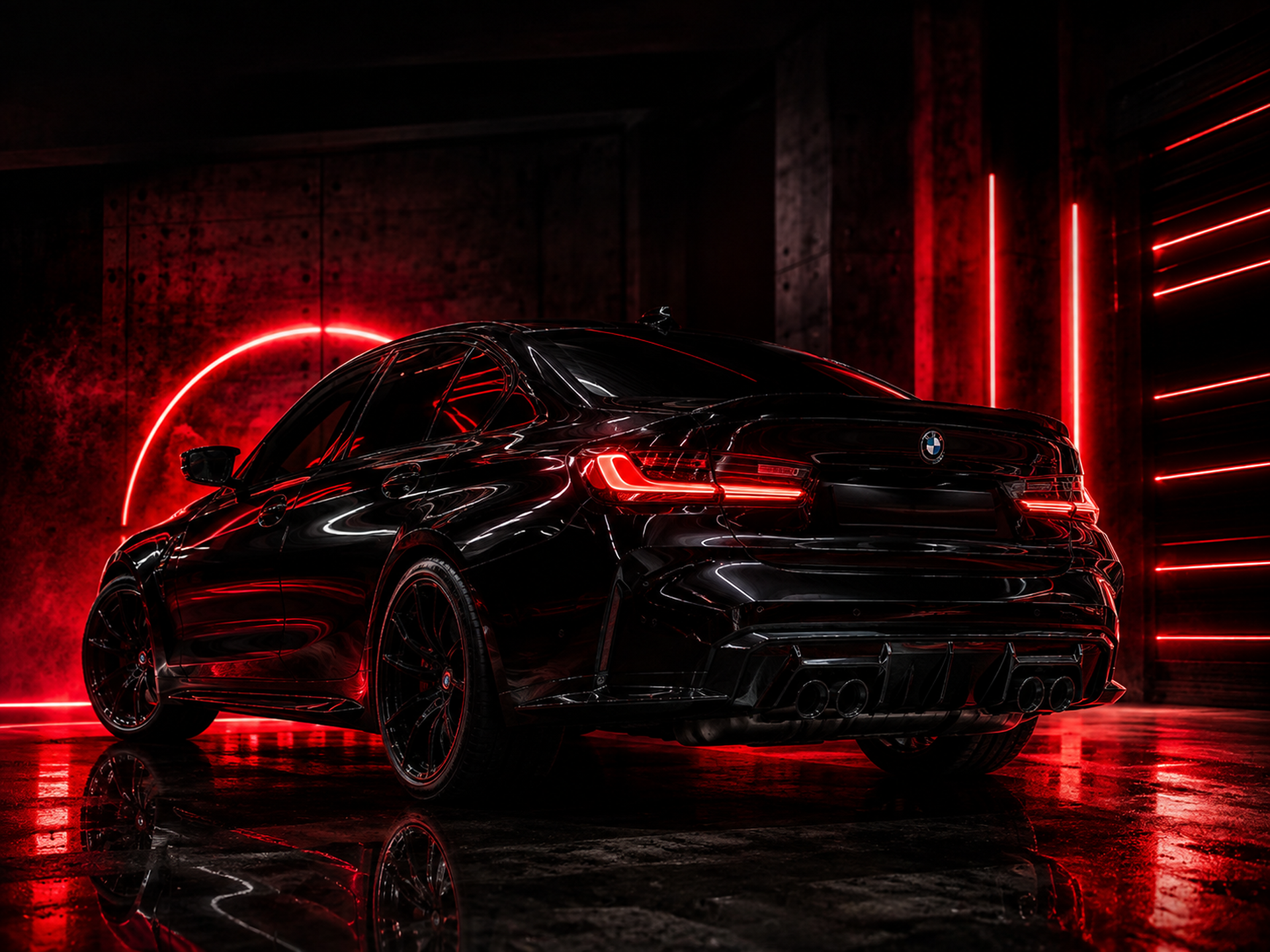 Veículo premium em ambiente iluminado em vermelho